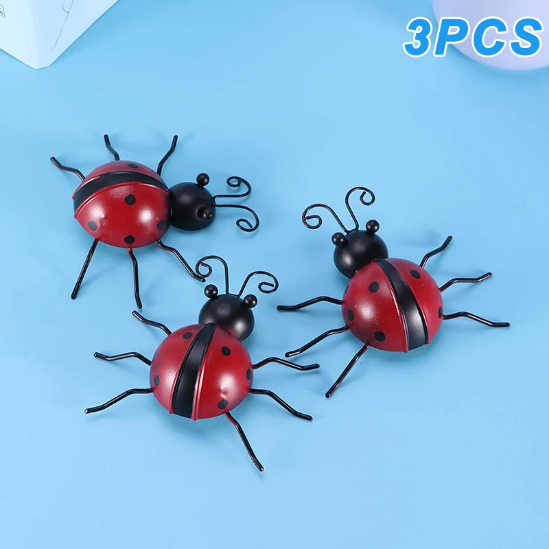 3 Pcs Iron Ladybug Metal Wall Hanging Art Decorations Ornament for Home Garden E2S