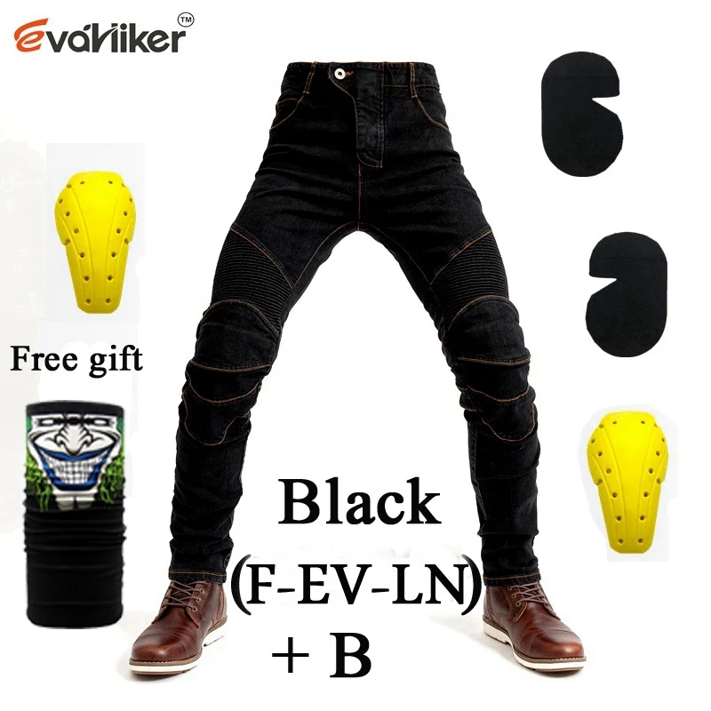 PK718 PK719 джинсы для активного отдыха; ботинки в байкерском Для Мужчин's внедорожные джинсы для улицы/Велосипеды брюки с защитное оборудование - Цвет: F-EV-LN Black B
