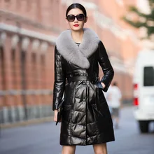 Aliexpress - Winter Classic Sheepskin Fur Women Fox Wool Leather Down Coat Plus Size Black Warm Thick Fashion Sashes Genuine Leather Coats