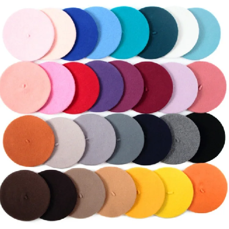 

Hot Sell 2019 Cheap Fashion New Women Wool Solid Color Beret Female Bonnet Caps Winter All Matched Warm Walking Hat Cap 20 Color