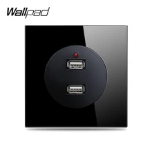 Wallpad L6 двойной 2 usb-порта для зарядки настенная розетка 2.1A выход черная стеклянная панель