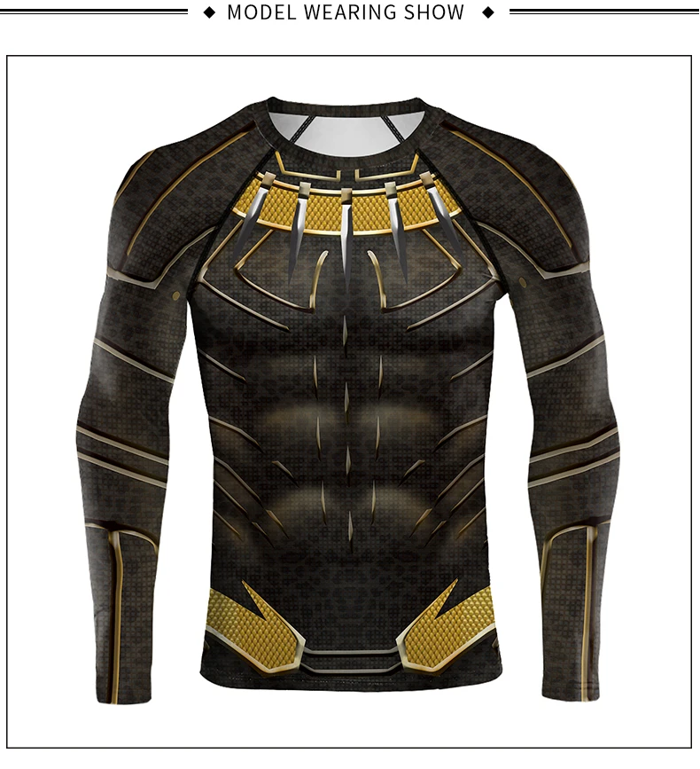 VIP FASHION Black Panther Costume Boy Adult Men 3D printed Superhero Raglan Sleeves Compression Shirts Tops For Male