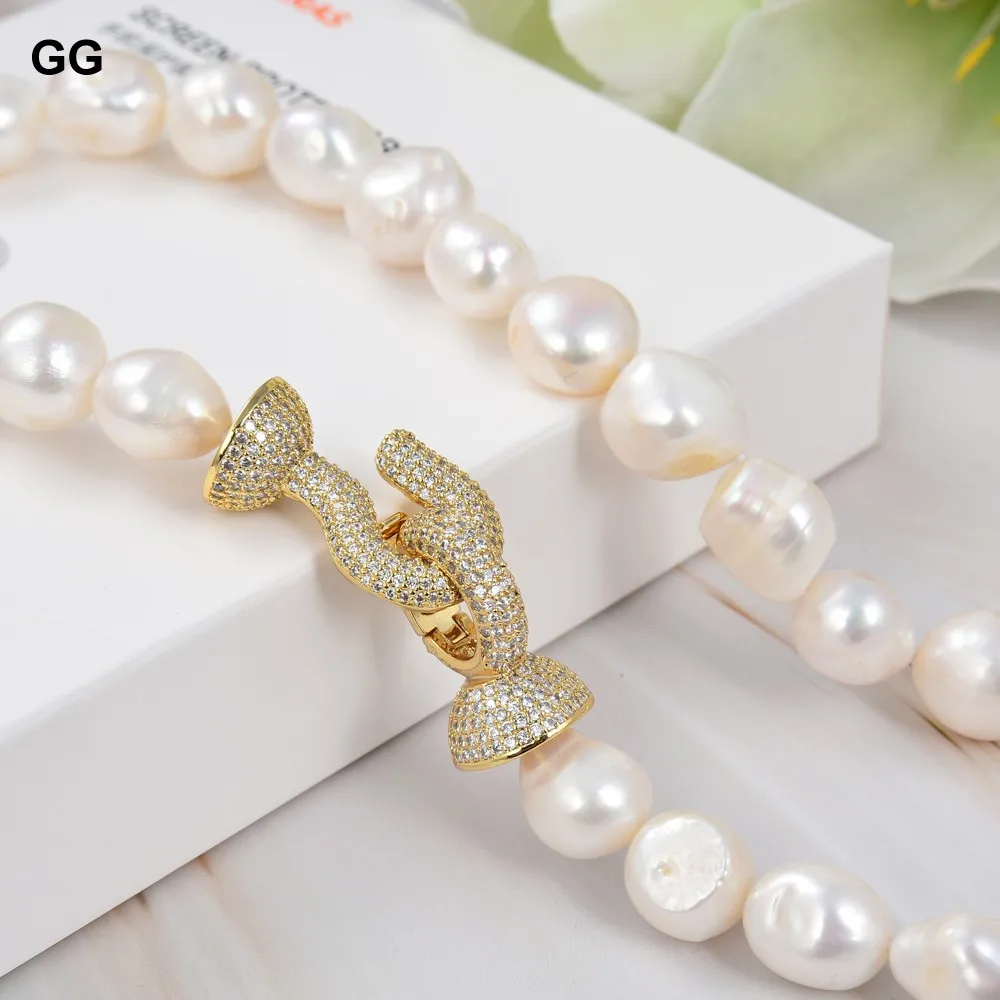 GuaiGuai Jewelry Natural Big White Baroque Keshi Pearl Gold Plated Connector CZ Clasp Necklace For Women Lady Gift Jewelry image_2