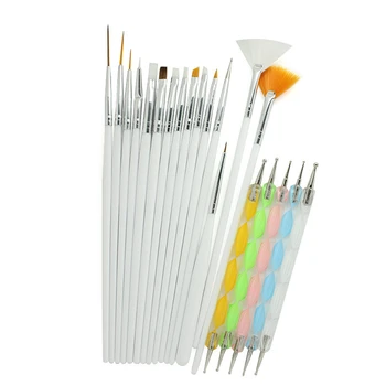 

20 Pcs/set UV Gel Polish Design Nail Brush Tools Dotting Painting Drawing Pen Fan Line Builder Nail Art Decorations Tool Beauty
