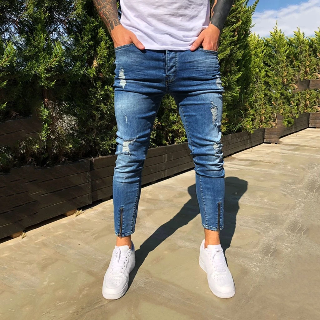 Pantalones vaqueros rasgados para hombre, Vaqueros desgastados con agujeros, pantalones largos tubo, ropa de calle, kot pantolon erkekler # y2|Pantalones vaqueros| - AliExpress
