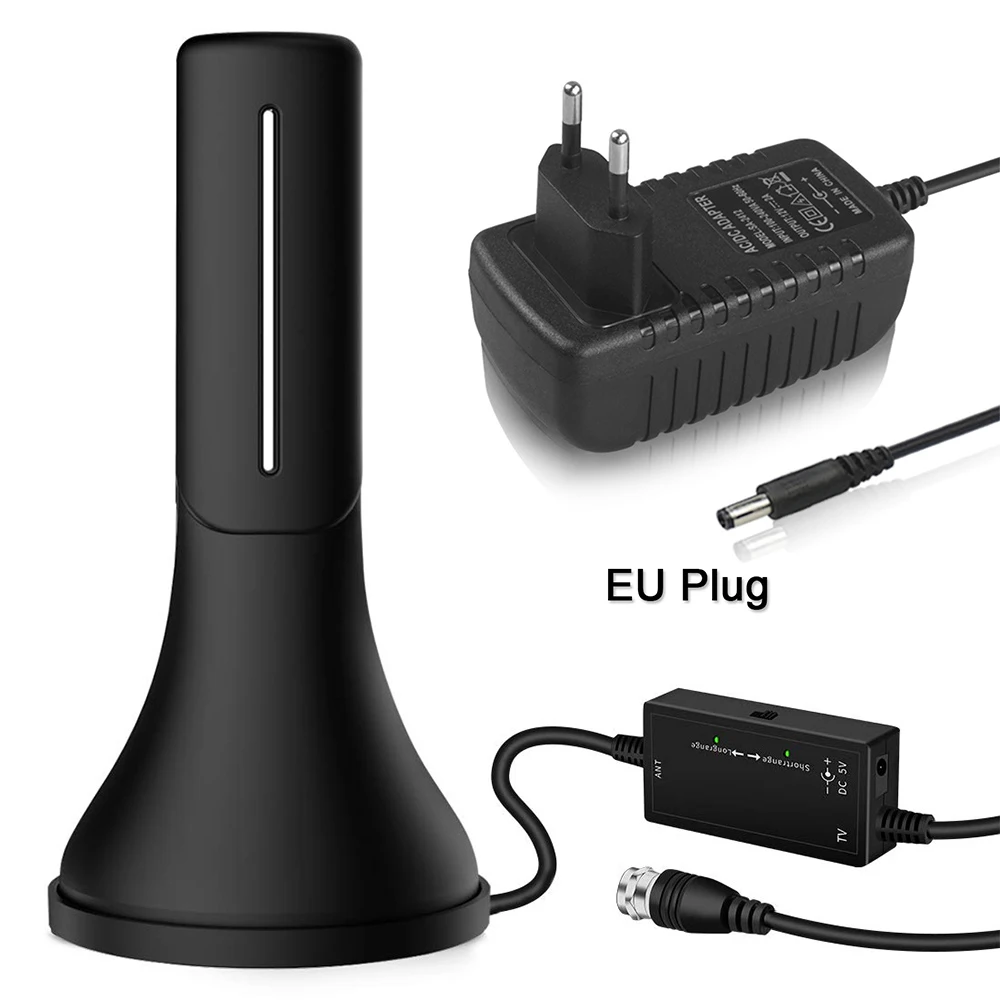 Black Color EU Plug Satxtrem 338A Внутренняя/наружная ТВ антенна DVB T2 цифровая телевизионная антена с HD tv 120 миля 4K UHF VHF усилитель сигнала Поддержка Fire tv Stick - Цвет: Black Color EU Plug