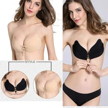 

Women Self Adhesive Strapless Bandage Blackless Solid Bra Stick Gel Silicone Push Up underwear Invisible Bra Bust Braces Support