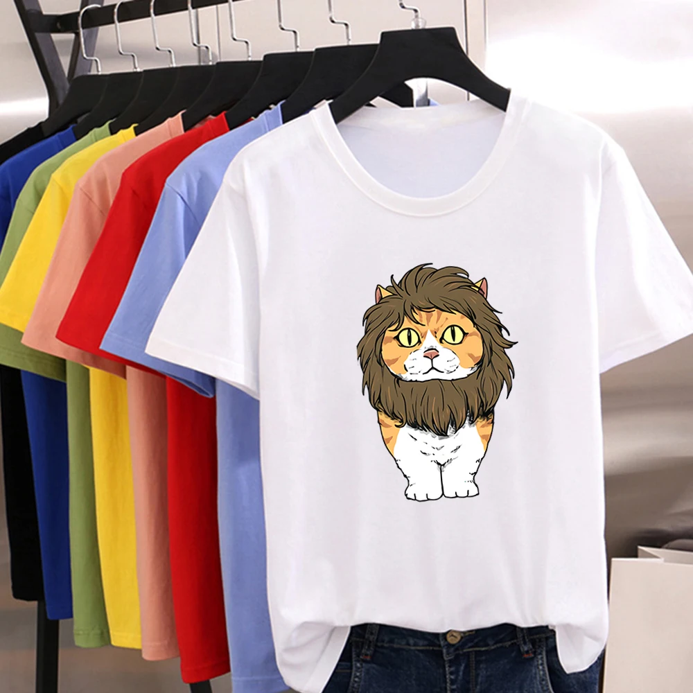 

Vogue Cat Cosplay Lion Printing Streetwear Women's shirt Modern Girl Daily Casual Wear T-shirt Hipster Punk O-neck Fine Tshirt