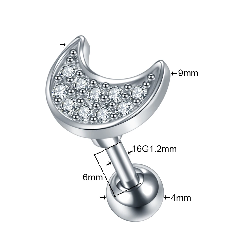 1 шт. 16 г CZ драгоценный камень хряща гвоздики Луна Звезда сердце крест цветок корона спираль трагус пирсинг раковины Грач серьги для пирсинга - Окраска металла: Style1