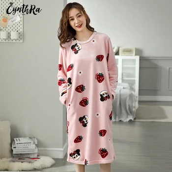 

CYNTHRA Nightgowns Coral Fleece Women Autmn Winter Loose Long-Sleeve Plus Large Size XXXL Mid-Calf Ladies Nightdress Sleepwear