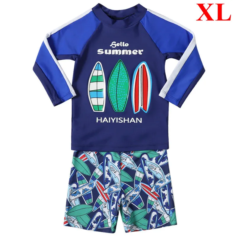 SIZE XL Детские купальники для мальчиков голубого и лазурного цвета; купальный костюм из двух предметов Гидромайки с длинным рукавом, солнце защита Купальный костюм для детей - Цвет: SIZE XL