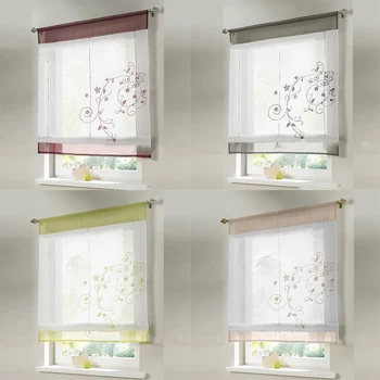 

Kitchen Curtains Short Bowknot Tie-Up Roman Shades Sheer Balcony Balloon Window Curtains Voile Valance Drape Roman Curtains