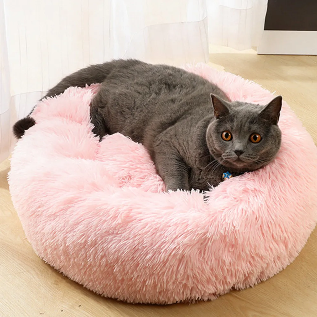 

Long Plush Super Soft Pet Bed Kennel Dog Round Cat Winter Warm Sleeping Bag Puppy Cushion Mat Portable Supplies 40/50/60/70/80cm