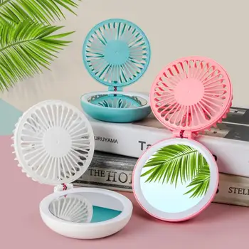 

Portable Mini USB Fan 3 Speed Foldable With Cosmetic Beauty Mirror Cooling Fan 3-Speed Hanging Neck Desk USB Makeup Mirror Fan