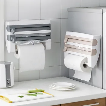 

Household Cling Film Cutter Wall-mounted Holder Kitchen Paper Towel Rack Sliding Knife Type Tin Foil Split Box Storage Rack