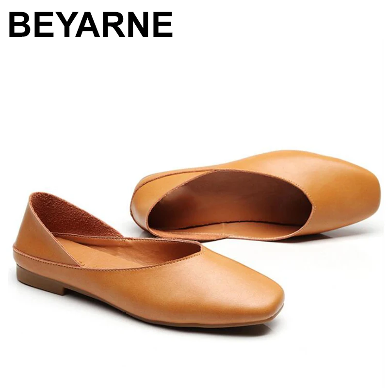 

BEYARNENew Women Handmade Genuine Leather Flats Fashion High Quality Ballerina BalletFlat Slip On Shoes mocasin shoes woman E855