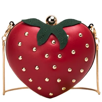 

Women Shoulder Bag Strawberry Design Clutches Bag Women Red Rivet Chain Crossbody Bag High Quality Dinner Bag For Ladies