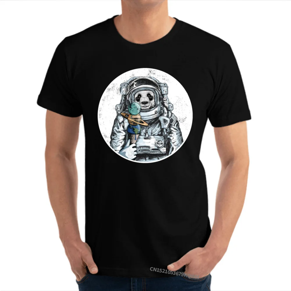 Cool 2018 Discount Short Sleeve Summer T-shirts 100% Cotton Round Collar Mens Tops T Shirt Casual Tops & Tees Summer Panda Bear Astronaut Outer Space Planet Ice Cr black
