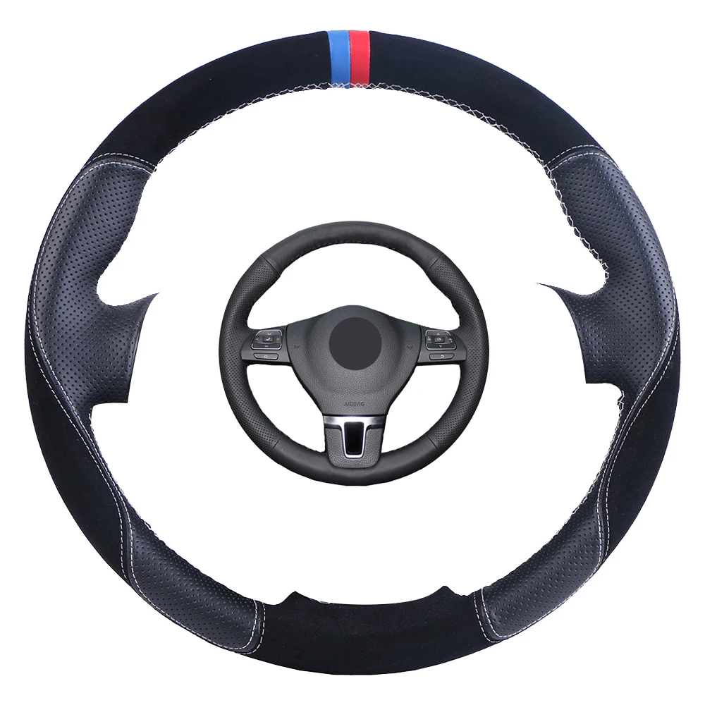 Suede Leather Car Steering Wheel Cover For Gol Tiguan Passat B7 CC Touran Magotan Sagitar/Custom Wrap | Автомобили и мотоциклы