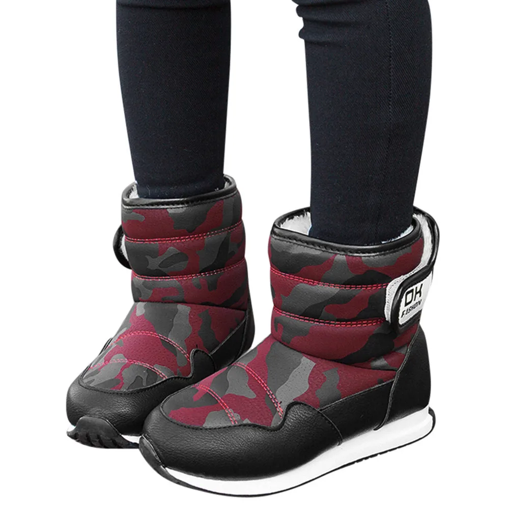 Camouflage Камуфляжные детские зимние ботинки; детские зимние теплые ботинки на застежке-липучке на плоской подошве с круглым носком; зимние ботинки; Детские Водонепроницаемые ботинки - Цвет: Camouflage