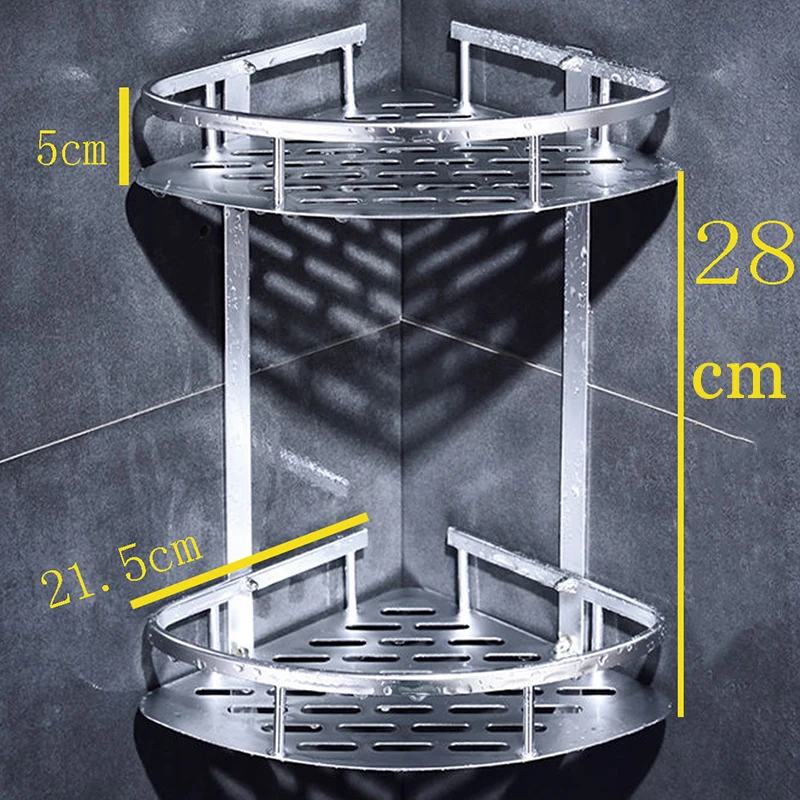 

1X Double Layers Shelf Holder Hanger Storage Rack Double Corner Space Aluminum For Bathroom Kitchen Hotel 33*21.5*21.5cm