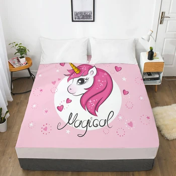 

Unicorn Cartoon Fitted Sheets Mattress Cover With Elastic Band 3D Bed Sheet LinensFor Baby Kids Child Girls Boys 200x200 200x220