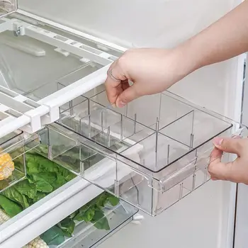

Transparent Refrigerator Drawer Storage Box Retractable Pullout Drawer Fresh Spacer Layer Sort Kitchen Fridge Shelf Organizer