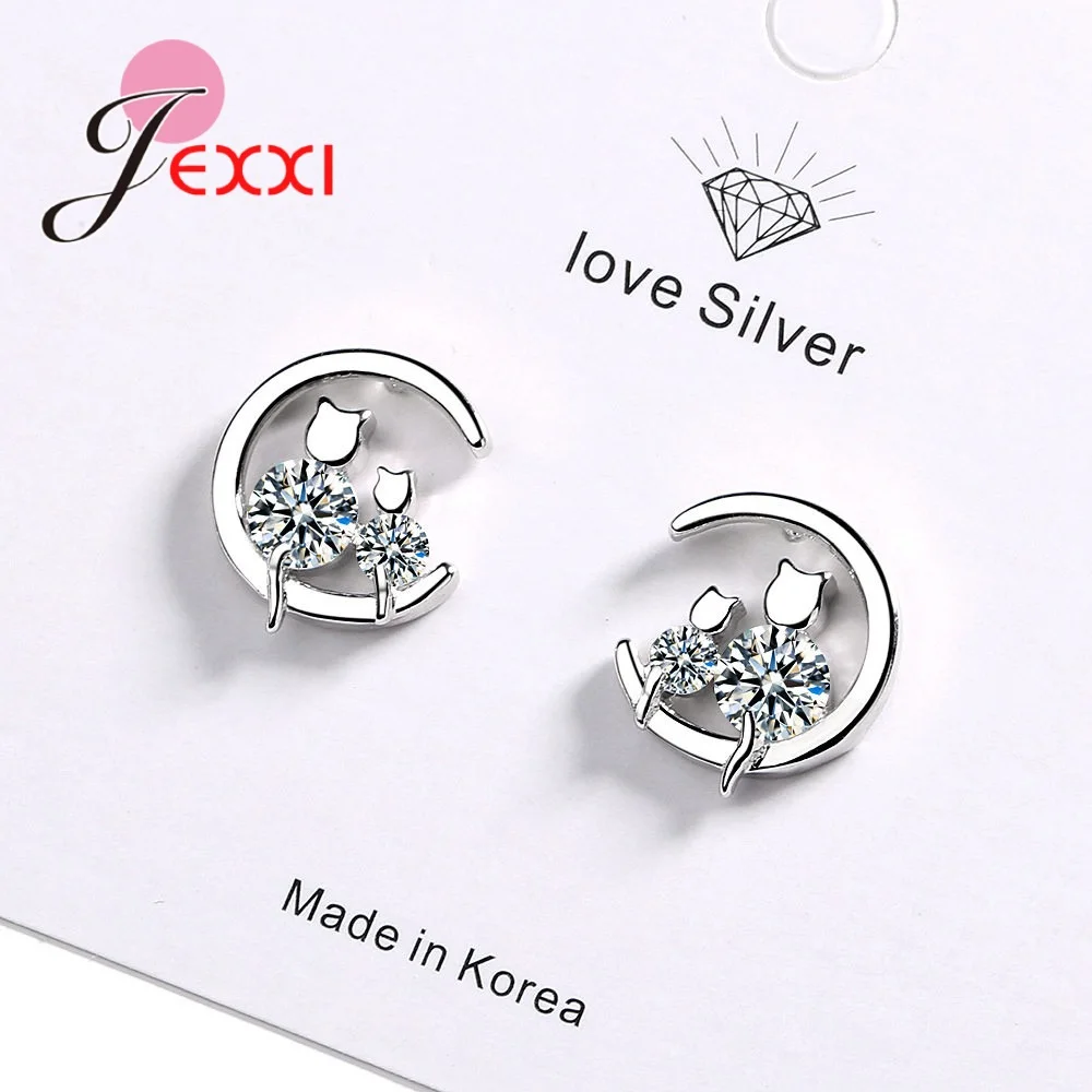 Nice Woman Girl Stud Earrings Top Grade AAA Zircon 925 Sterling Silver Cat Mother/Baby Original Design Ear Decoration Jewelry