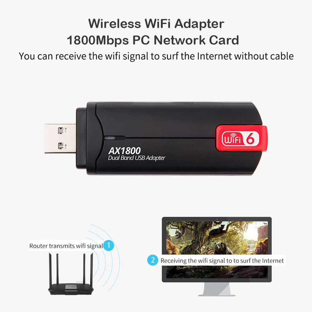 best wifi adapter for pc 1800Mbps WiFi 6 USB Adapter Dual Band AX1800 2.4G/5GHz USB 3.0 Wireless Wi-Fi Dongle Network Card For Windows 7/10/11 wifi adapter for desktop