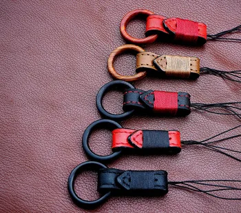 

Handmade DIY wood Finger Ring Hand cowhide Rope Pendants Keychain Mobile Phone Jewelry Cord Anti Drop camera Fall Protector