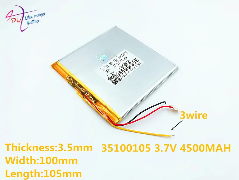 3 линия литиевая батарея 35100105 3,7 V 4500mAH полимерный литий-ионный аккумулятор для 8-9 дюймового планшетного ПК(планшетный персональный компьютер