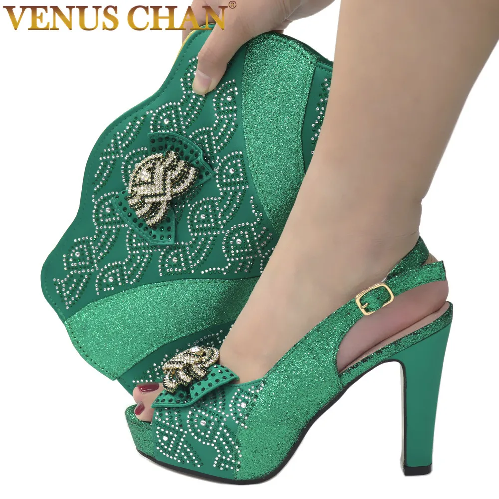 

African Ladies Shoes and Bag Set With Green Color Hot Selling Women Italian design Women Shoes And Bag Set For Party Wedding