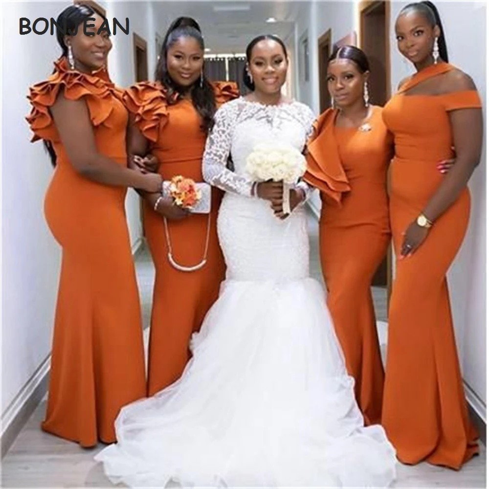 Burnt Orange Mermaid Cheap Bridesmaid 