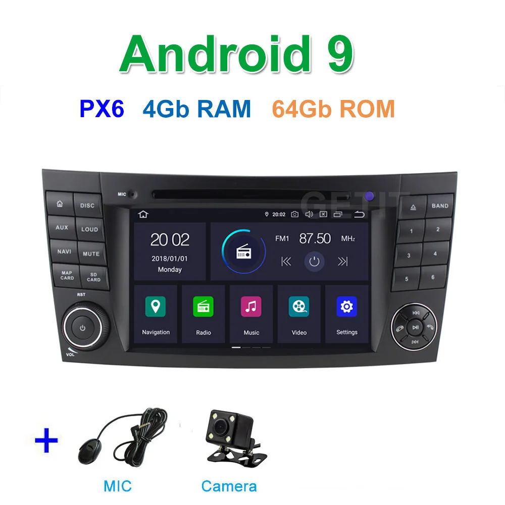 DSP 64G PX6 Android 9,0 Автомобильный DVD плеер для Mercedes Benz e-класс W211 E200 E220 E300 E350 E240 E270 E280 класс CLS W219 - Цвет: PX6 4G CAMERA