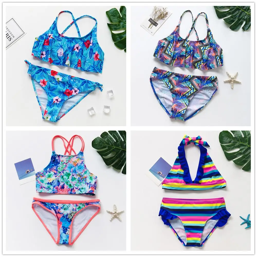 Купальник для девочек-подростков 5-14 лет Раздельный купальник девочек высокое