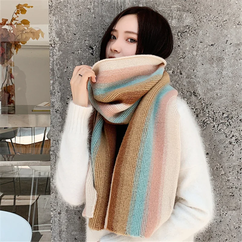 

2019 Rainbow Winter Scarf Women Warm Foulard Muticolor Scarves Fashion Casual Scarfs Mix Cashmere Bufandas Hombre