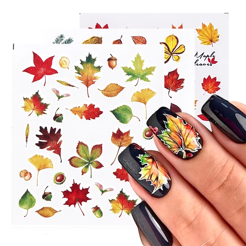 

1 Sheet Nail Art Autumn Theme Wraps Fall Yellow Gold Marple Leaf Water Decals Nail Stickers Slider Tattoo Nail Art DIY Design