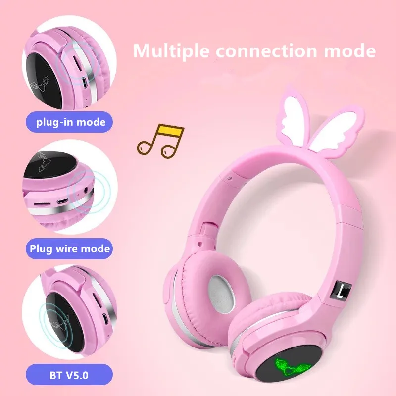 New cartoon wireless Bluetooth headset seven color luminous cute net red headphones with mic music headphones kids gifts