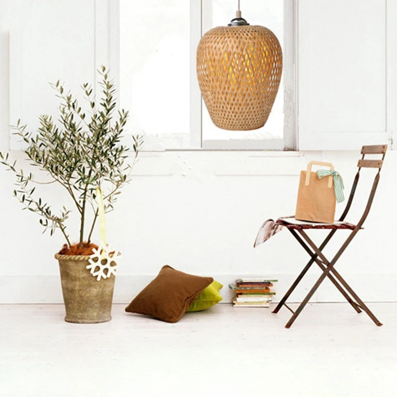 

Modern Bamboo Hand-Woven Bamboo Weaving Restaurant Chandelier Handmade Hotel Restaurant Aisle Lamps