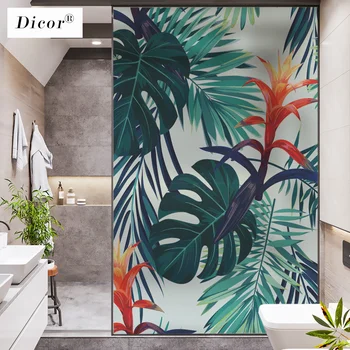 

DICOR INS Style Popular Window Decorative Film Leaves Flowers Rainforest Glass Sticker Green PVC Frosted Privacy Films Decal New