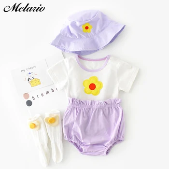 

Melario Baby Rompers Summer Cotton Newborn Jumpsuit Short Sleeve Infant Baby Rompers With Hat Gril Clothes
