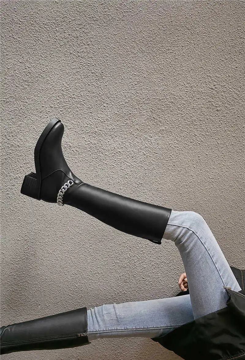 Smirnova/Большие размеры 34-43, модные ботинки из искусственной кожи и коровьей кожи осенне-зимние сапоги с круглым носком на молнии сапоги для верховой езды на Высоком толстом каблуке, новинка года