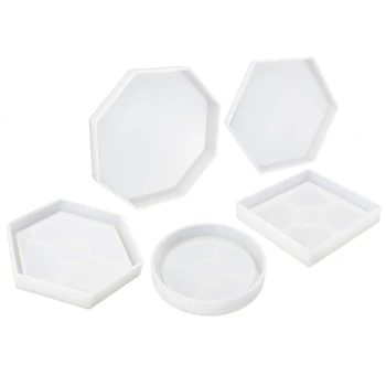 

Promotion--Silicone Coaster Molds Clear Silicone Molds For Resin 5pc Flexible Resin Casting Molds For Coasters Candle Holder Flo