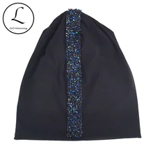 Gzhilovingl мягкий Для женщин Стразы Лента Хлопок шапочки Шапки весенние однотонные Цвет мешковатые с голенищем «гармошкой», Шапки и Кепки леди подарка на день рождения