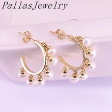 5 пар позолоченные круглые серьги из натурального пресноводного жемчуга с натуральным жемчугом, очаровательные серьги в богемном стиле для женщин