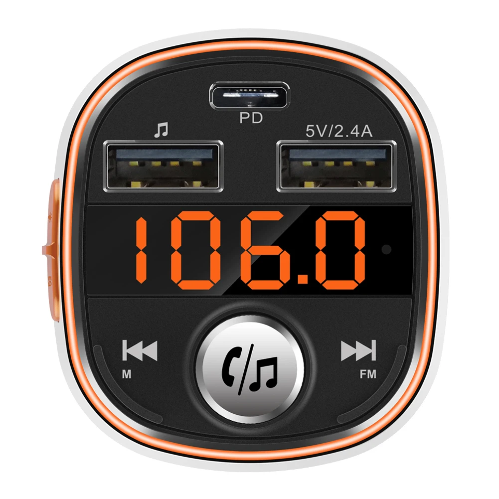 Fm-передатчик Bluetooth hands-free автомобильный mp3-плеер сабвуфер красочный атмосферный свет двойной USB PD3.0 быстрое зарядное устройство