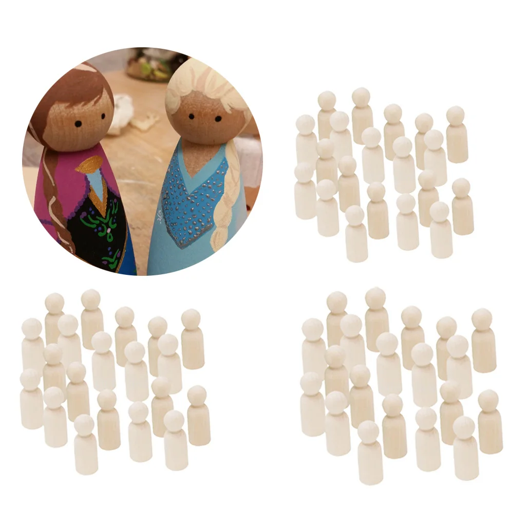 60 Pieces 35/43/55mm Unfinished Wooden Peg Doll Natural Wooden Man Shape DIY Craft Dolls Wedding Party Decoration, Cake Toppers