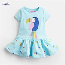 Little Maven/Новинка г.; летняя детская одежда с короткими рукавами для девочек; детское милое платье с вышивкой «попугай» для девочек; платья; От 2 до 7 лет