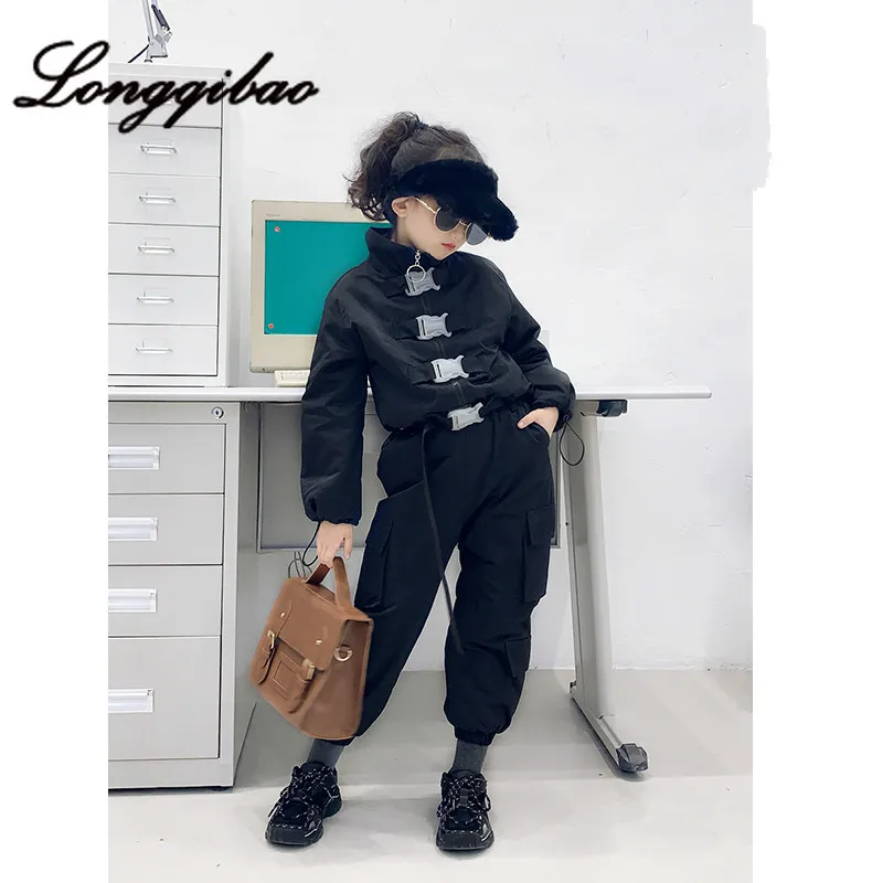 

Girls Plus Cotton Coat Suit Autumn and Winter Boys Korean Version of The Tooling Thickening Fashion Hip-hop Long Sleeve Zipper