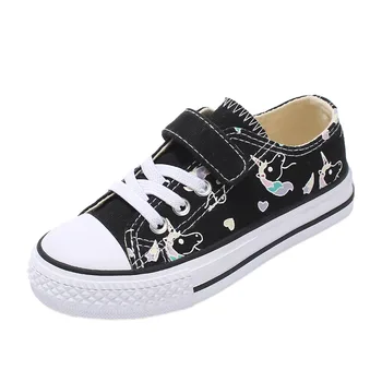 

Girls Fashion Children Canvas Shoes Lovely Unicorn Printed Pattern Low-Top Girls Black White Girl Sneakers Star Rainbow C08172